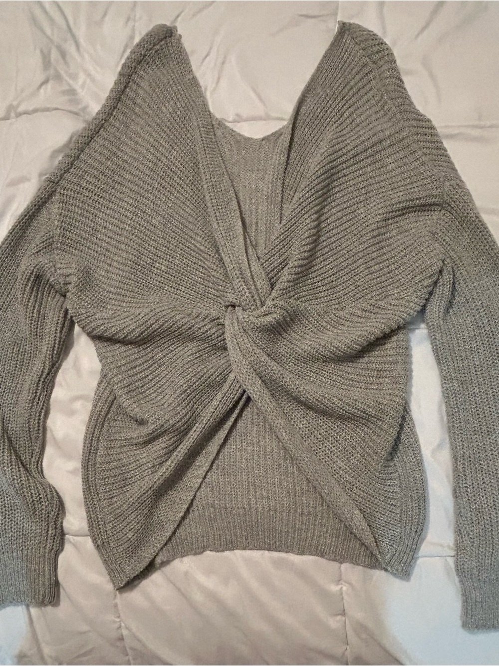Knot-Front Cozy Knit Sweater - Gray